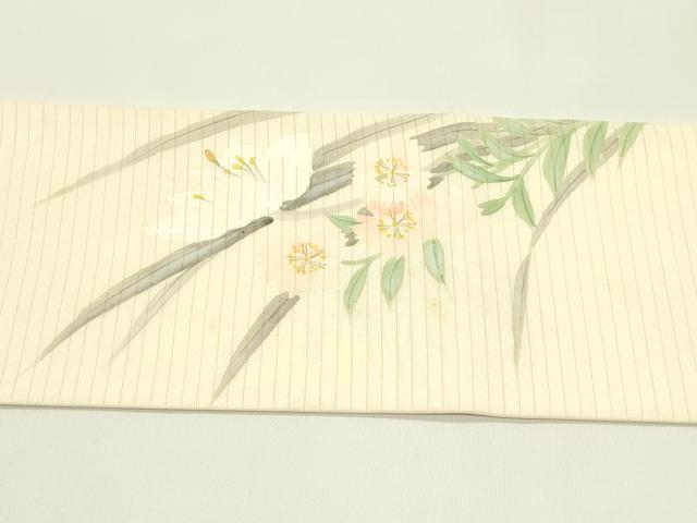 平和屋着物＊夏物　絽塩瀬　九寸名古屋帯　手描き　草花文　正絹　逸品　CABI5549rv