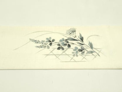平和屋着物＊夏物　九寸名古屋帯　手描き　籠目秋草文　CABI5550rv