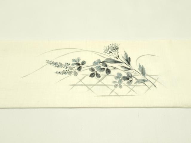 平和屋着物＊夏物　九寸名古屋帯　手描き　籠目秋草文　CABI5550rv