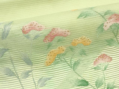 平和屋着物＊夏物　九寸名古屋帯　女郎花　金糸　正絹　逸品　CABI5551rv