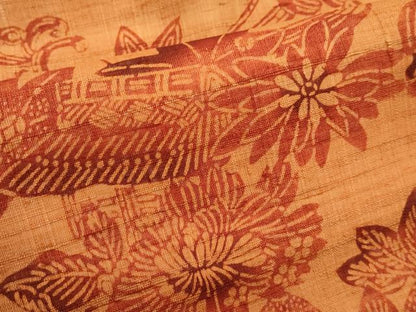 平和屋着物＊夏物　九寸名古屋帯　生紬　型染め　飛鶴風景花文　正絹　逸品　CABI5552rv