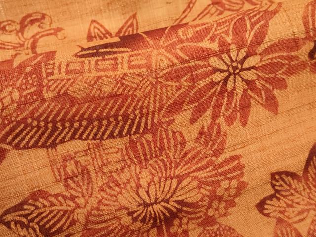 平和屋着物＊夏物　九寸名古屋帯　生紬　型染め　飛鶴風景花文　正絹　逸品　CABI5552rv