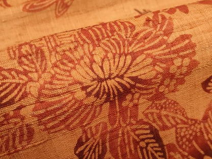 平和屋着物＊夏物　九寸名古屋帯　生紬　型染め　飛鶴風景花文　正絹　逸品　CABI5552rv