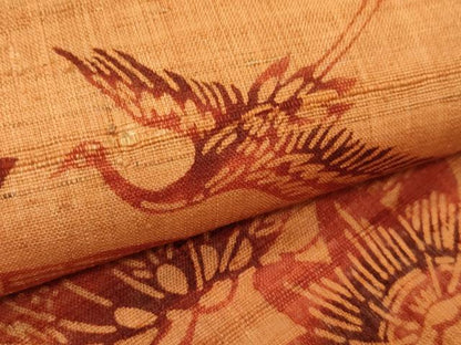 平和屋着物＊夏物　九寸名古屋帯　生紬　型染め　飛鶴風景花文　正絹　逸品　CABI5552rv