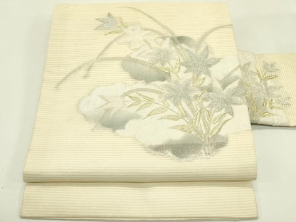 平和屋着物＊夏物　九寸名古屋帯　雲取り草花文　金銀糸　正絹　逸品　CABI5553rv