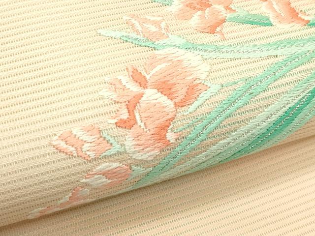 平和屋着物＊夏物　九寸名古屋帯　唐織　杜若　銀糸　正絹　逸品　未使用　CABI5554rv