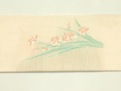 平和屋着物＊夏物　九寸名古屋帯　唐織　杜若　銀糸　正絹　逸品　未使用　CABI5554rv
