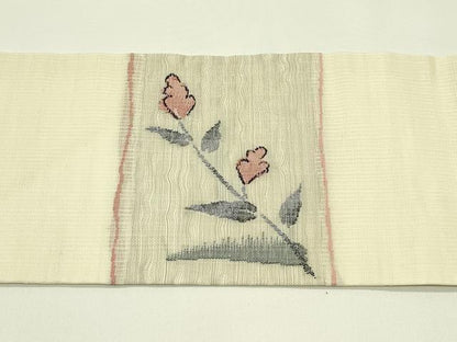 平和屋着物＊夏物　九寸名古屋帯　草花文　正絹　逸品　CABI5555rv