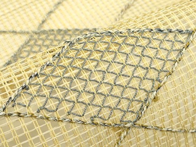 平和屋着物＊夏物　八寸名古屋帯　羅　菱文様　銀糸　正絹　逸品　CABI5556rv