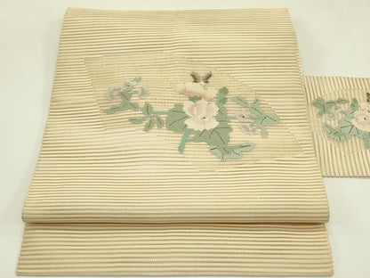 平和屋着物＊夏物　八寸名古屋帯　絽綴れ　地紙花蝶文　正絹　逸品　CABI5559rv