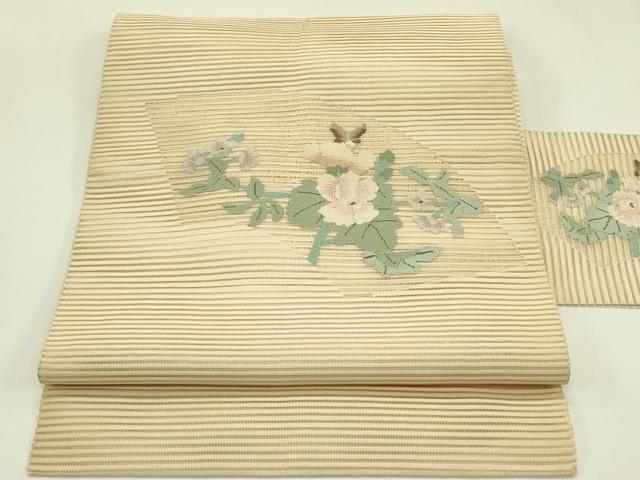 平和屋着物＊夏物　八寸名古屋帯　絽綴れ　地紙花蝶文　正絹　逸品　CABI5559rv