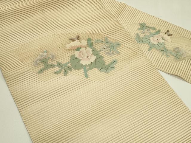 平和屋着物＊夏物　八寸名古屋帯　絽綴れ　地紙花蝶文　正絹　逸品　CABI5559rv