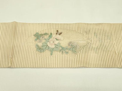 平和屋着物＊夏物　八寸名古屋帯　絽綴れ　地紙花蝶文　正絹　逸品　CABI5559rv