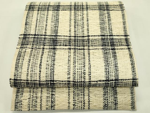 平和屋着物＊夏物　八寸名古屋帯　格子柄　正絹　逸品　CABI5561rv