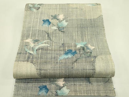 平和屋着物＊夏物　八寸名古屋帯　草花文　正絹　逸品　CABI5562rv