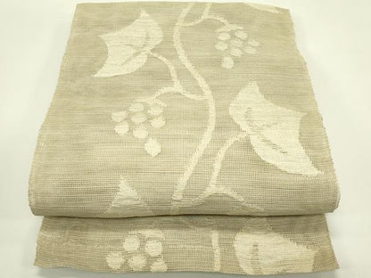 平和屋着物＊夏物　八寸名古屋帯　葡萄蔦の葉文　銀糸　正絹　逸品　CABI5567rv