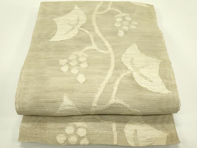 平和屋着物＊夏物　八寸名古屋帯　葡萄蔦の葉文　銀糸　正絹　逸品　CABI5567rv
