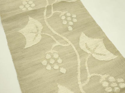 平和屋着物＊夏物　八寸名古屋帯　葡萄蔦の葉文　銀糸　正絹　逸品　CABI5567rv