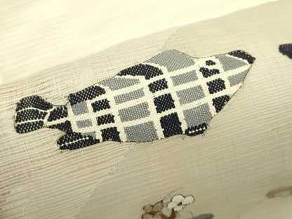 平和屋着物＊夏物　八寸名古屋帯　絽綴れ　魚　草花文　正絹　逸品　CABI5576rv