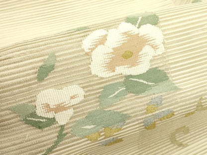 平和屋着物＊夏物　八寸名古屋帯　絽綴れ　流水草花文　金銀糸　正絹　逸品　CABI5577rv