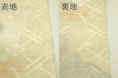 平和屋着物＊夏物　アンティーク　大正ロマン　丸帯　引き抜き帯　唐織　地紙草花文　銀糸　正絹　逸品　CABI5581rv