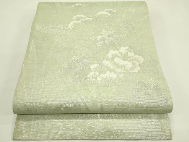 平和屋着物＊夏物　六通柄袋帯　草花文　銀糸　正絹　逸品　CABI5583rv