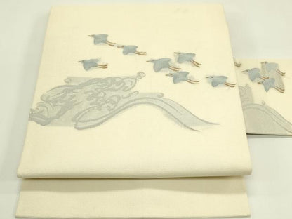平和屋着物＊夏物　九寸名古屋帯　千鳥　立波文　金糸　正絹　逸品　CABI5586rv