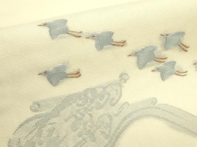 平和屋着物＊夏物　九寸名古屋帯　千鳥　立波文　金糸　正絹　逸品　CABI5586rv