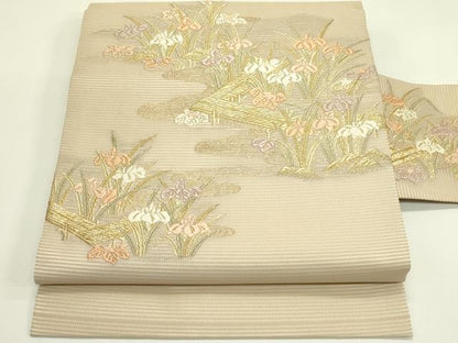 平和屋着物＊夏物　九寸名古屋帯　唐織　杜若　金糸　正絹　逸品　CABI5590rv