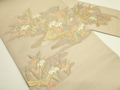 平和屋着物＊夏物　九寸名古屋帯　唐織　杜若　金糸　正絹　逸品　CABI5590rv