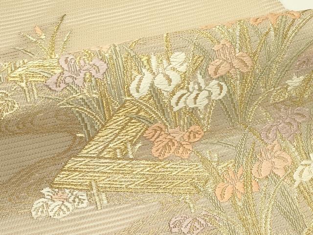 平和屋着物＊夏物　九寸名古屋帯　唐織　杜若　金糸　正絹　逸品　CABI5590rv