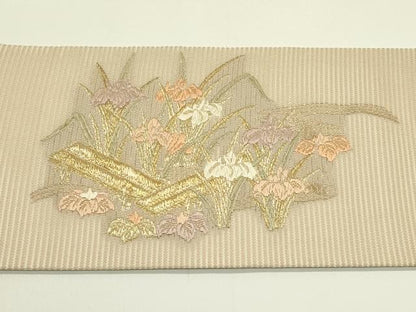 平和屋着物＊夏物　九寸名古屋帯　唐織　杜若　金糸　正絹　逸品　CABI5590rv