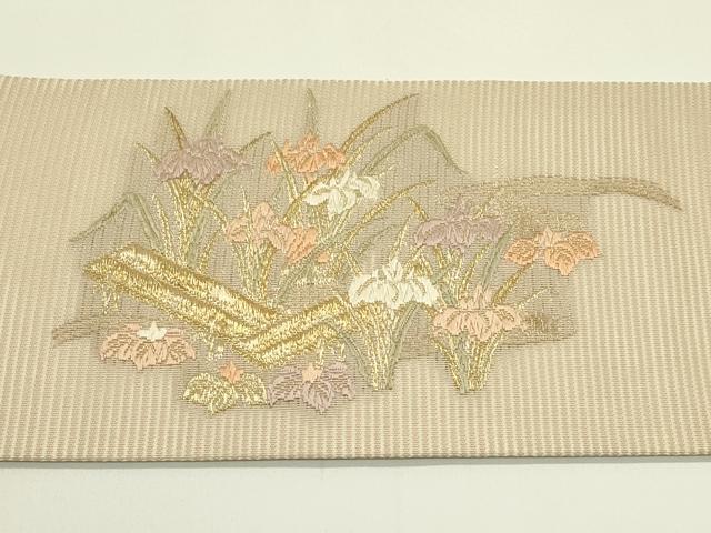 平和屋着物＊夏物　九寸名古屋帯　唐織　杜若　金糸　正絹　逸品　CABI5590rv