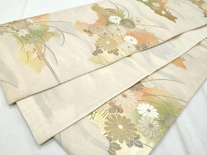 平和屋着物＊夏物　六通柄袋帯　唐織　枝菊文　金糸　正絹　逸品　CABI5617fb