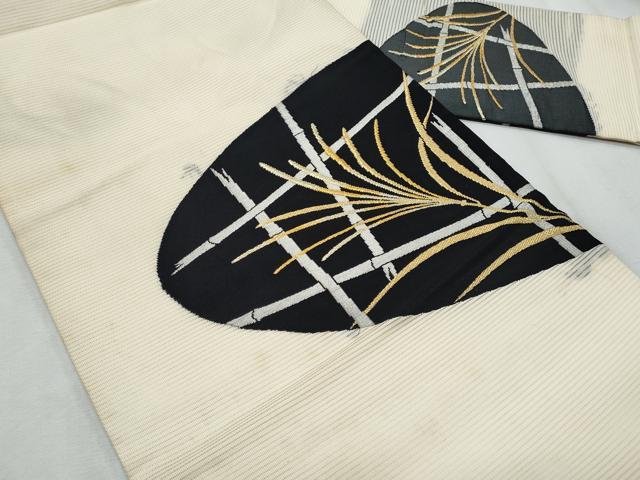 平和屋着物＊夏物　九寸名古屋帯　竹垣芒文　金銀糸　正絹　逸品　CABI5627fb