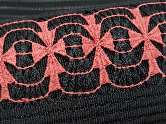 平和屋着物＊夏物　八寸名古屋帯　絽綴れ　ドロンワーク　横段花文　黒地　正絹　逸品　CABI5628fb