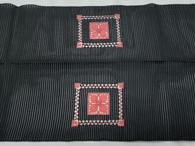 平和屋着物＊夏物　八寸名古屋帯　絽綴れ　ドロンワーク　横段花文　黒地　正絹　逸品　CABI5628fb