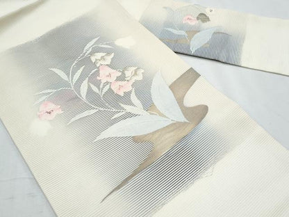 平和屋着物＊夏物　九寸名古屋帯　枝花文　金銀糸　正絹　逸品　CABI5634fb