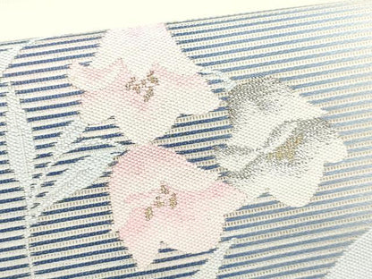 平和屋着物＊夏物　九寸名古屋帯　枝花文　金銀糸　正絹　逸品　CABI5634fb
