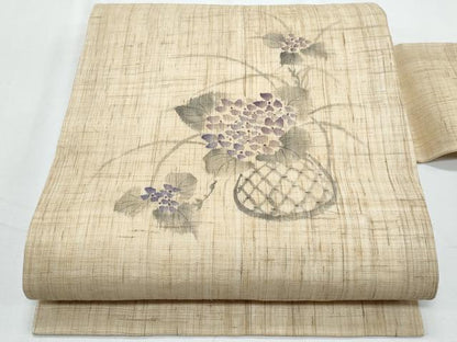 平和屋着物＊夏物　九寸名古屋帯　作家物　紫陽花　麻　逸品　CABI5635fb