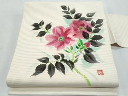 平和屋着物＊夏物　塩瀬　九寸名古屋帯　作家物　手描き　枝花文　正絹　逸品　CABI5639fb