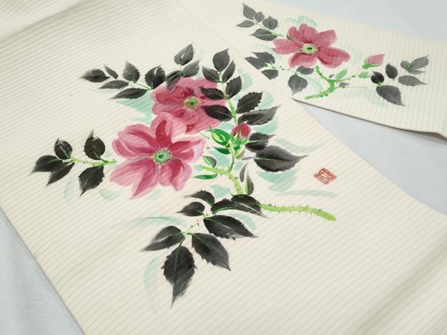 平和屋着物＊夏物　塩瀬　九寸名古屋帯　作家物　手描き　枝花文　正絹　逸品　CABI5639fb