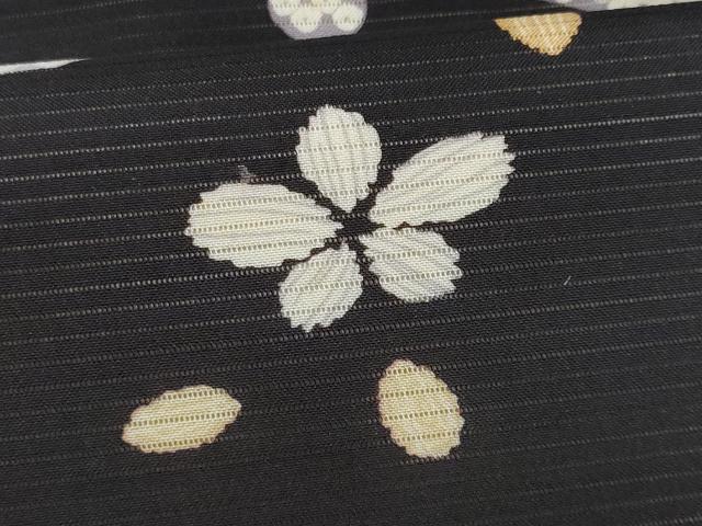 平和屋着物＊夏物　アンティーク　大正ロマン　九寸名古屋帯　駒刺繍　雪芝鹿の子舞花文　黒地　正絹　逸品　CABI5645fb