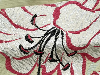 平和屋着物＊夏物　アンティーク　大正ロマン　九寸名古屋帯　枝花文　銀糸　正絹　逸品　CABI5646fb