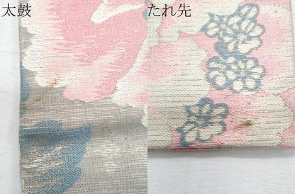 平和屋着物＊夏物　アンティーク　大正ロマン　全通柄　九寸名古屋帯　草花文　銀糸　正絹　逸品　CABI5655fb