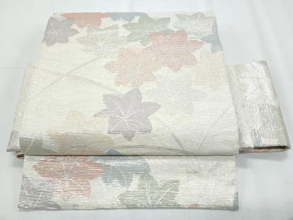 平和屋着物＊夏物　ワンタッチつけ帯　芝草楓文　銀糸　正絹　逸品　CABI5657fb