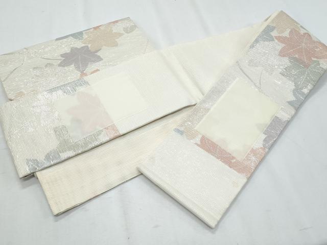 平和屋着物＊夏物　ワンタッチつけ帯　芝草楓文　銀糸　正絹　逸品　CABI5657fb