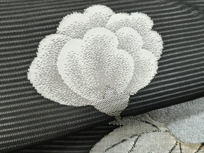 平和屋着物＊夏物　つけ帯　草花文　黒地　銀糸　正絹　逸品　CABI5662fb