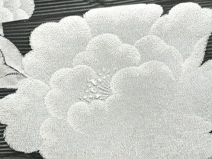 平和屋着物＊夏物　つけ帯　草花文　黒地　銀糸　正絹　逸品　CABI5662fb