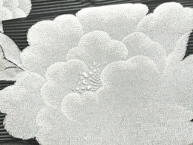 平和屋着物＊夏物　つけ帯　草花文　黒地　銀糸　正絹　逸品　CABI5662fb